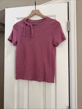 Margaret O'Leary Tie Neck 100% Linen Tee T-shirt - Dusty Rose
